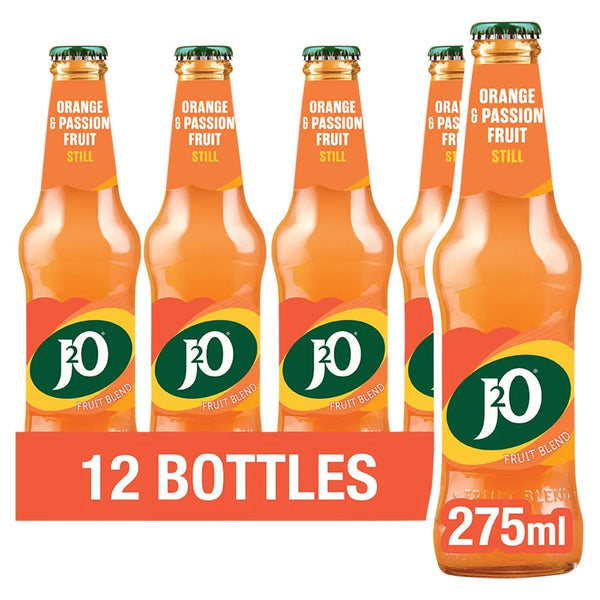 J2O Orange and Passion Fruit 275ml bottle, front of pack