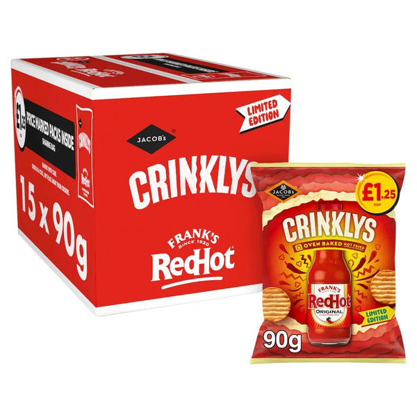 Jacob's Crinklys Frank's RedHot 90g, front of pack