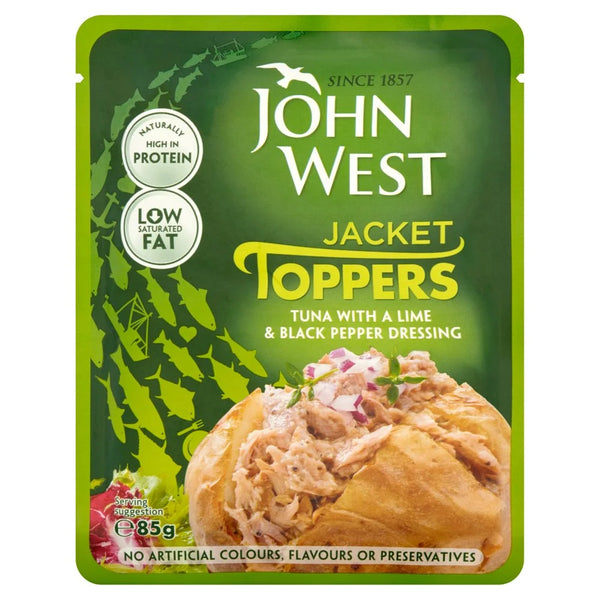 John West Jacket Toppers Tuna with Lime and Black Pepper Dressing 85g, front of pack