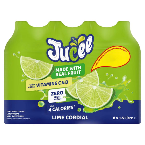 Jucee Lime Cordial 1.5 litre, front of pack