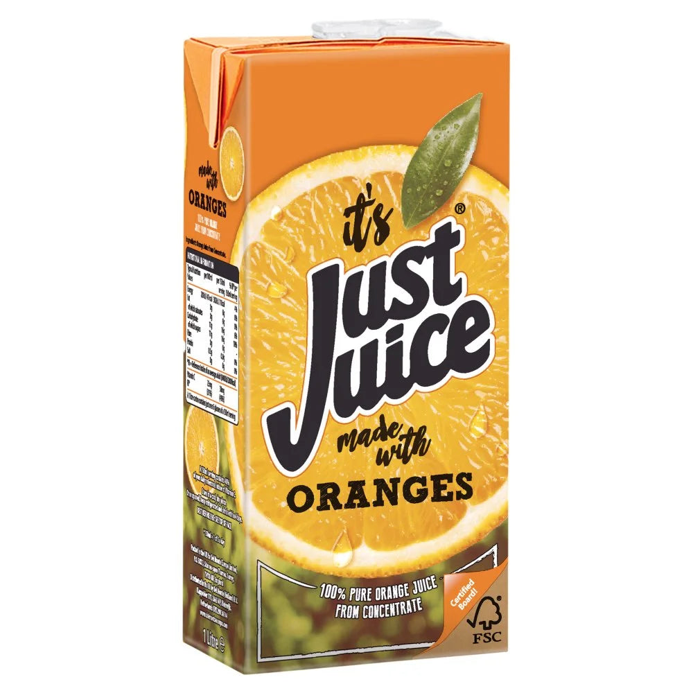 Just Juice 100% Pure Orange Juice From Concentrate 1 Litre, front of pack