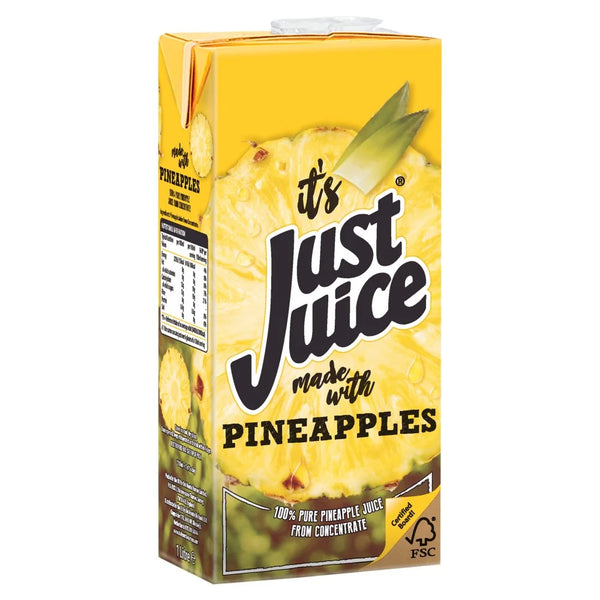 Just Juice 100% Pure Pineapple Juice from Concentrate 1 litre carton, front of pack