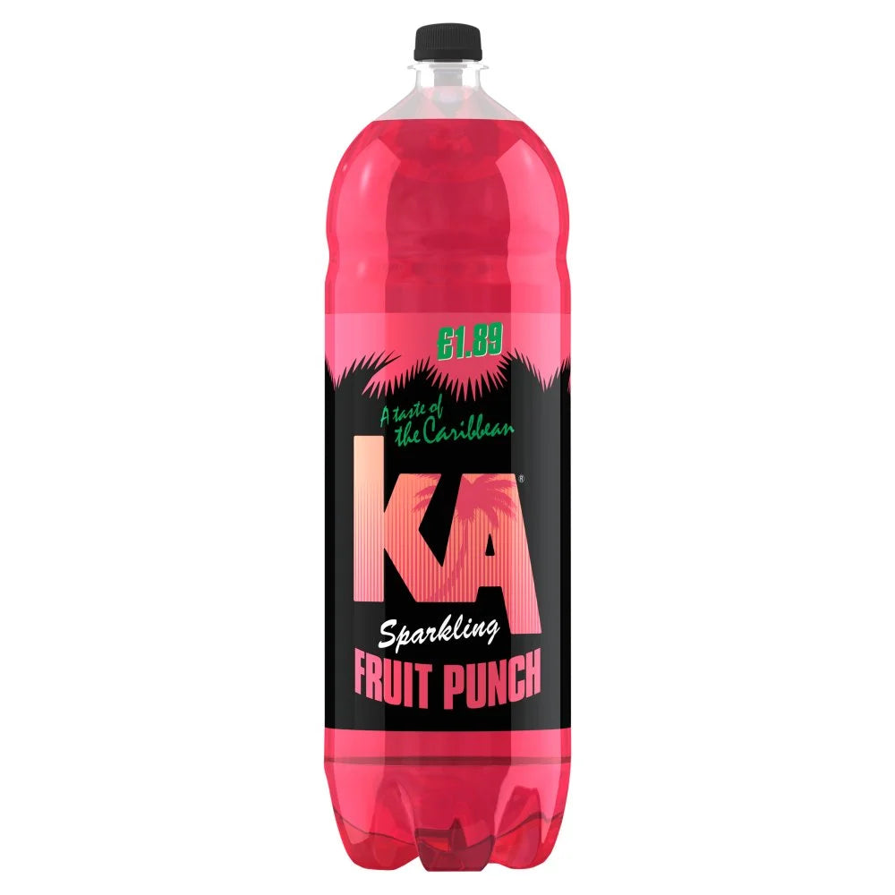 KA Fruit Punch Sparkling Soft Drink 2L bottle, front of pack