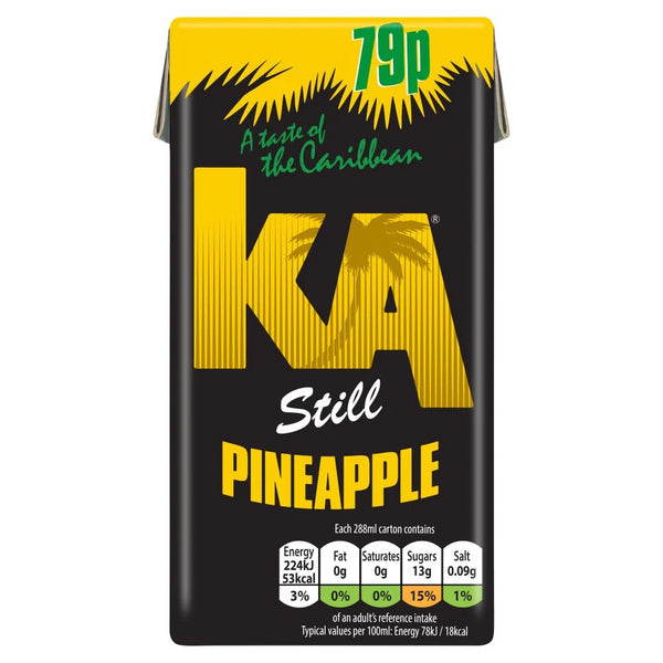 KA Still Pineapple Soft Drink 288ml carton, front of pack