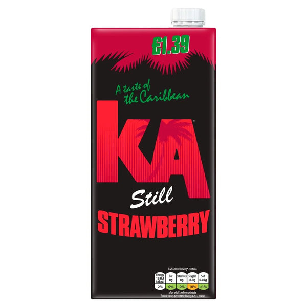 KA Strawberry Still Soft Drink 1L, front of pack
