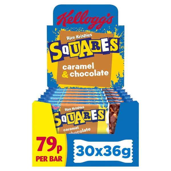 Kellogg's Rice Krispies Squares Caramel and Chocolate Snack Bar 36g, front of pack