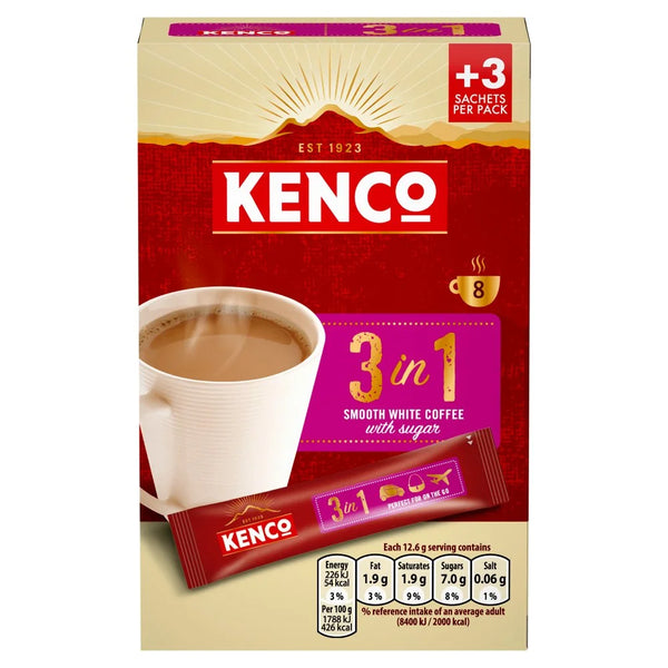 Kenco 3 in 1 Smooth White Instant Coffee Sachets x8, front of pack