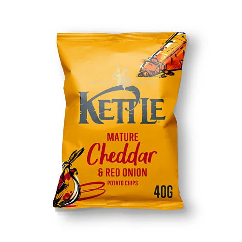 Kettle Mature Cheddar & Red Onion Crisps 130g, front of pack