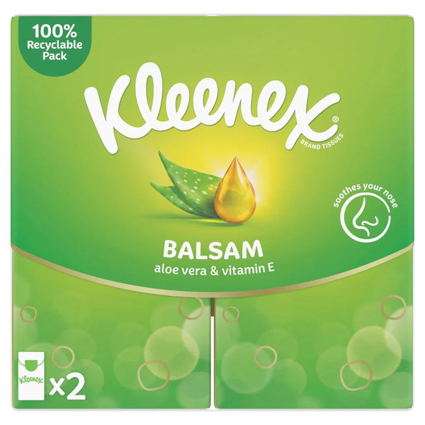 Kleenex Balsam Pocket Tissues Twinpack, front of pack