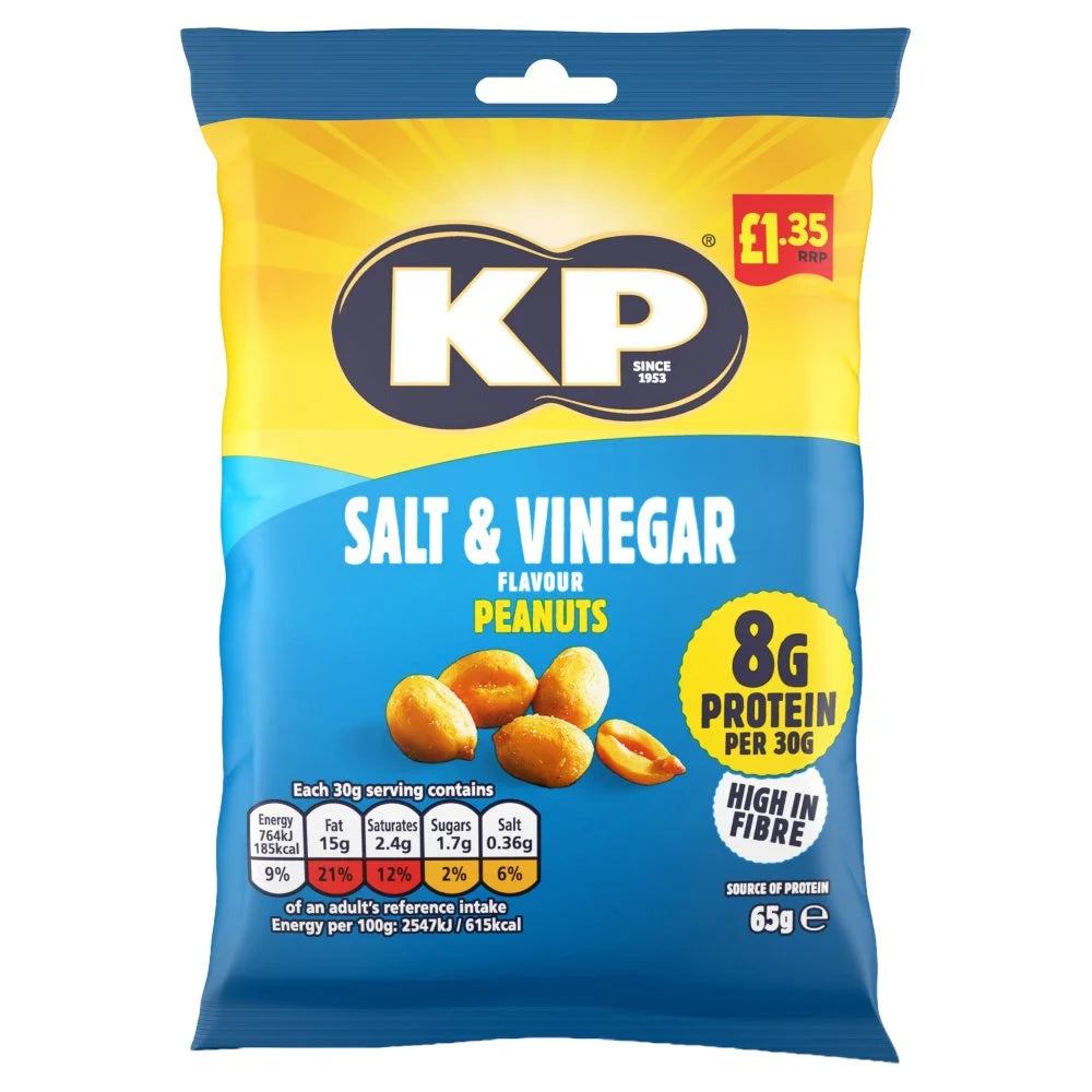 KP Salt & Vinegar Peanuts 65g, front of pack