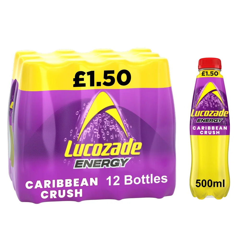 Lucozade Energy Drink Caribbean Crush 500ml, front of pack
