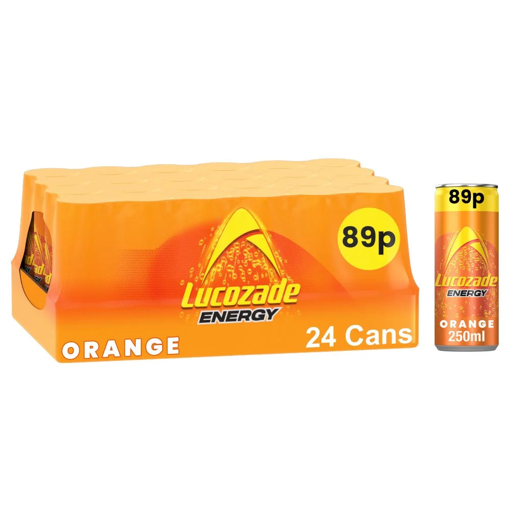 Lucozade Energy Drink Orange 250ml can, front of pack