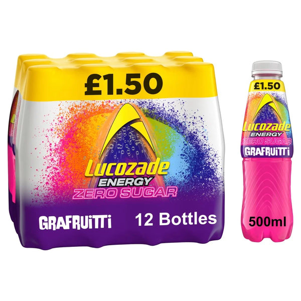 Lucozade Energy Zero Sugar Grafruitti 500ml, front of pack