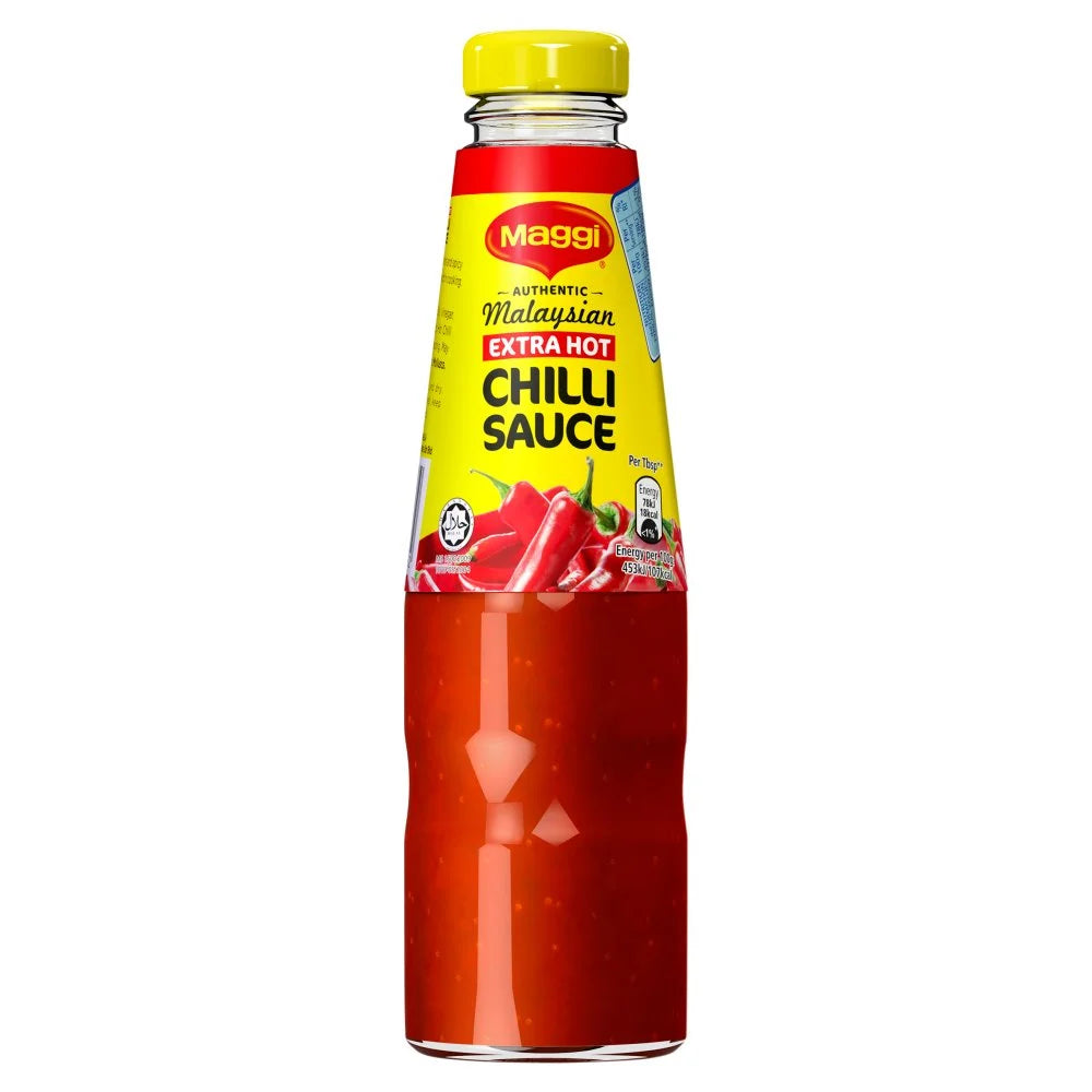 Maggi Malaysian Extra Hot Chilli Sauce 320g bottle, front of pack