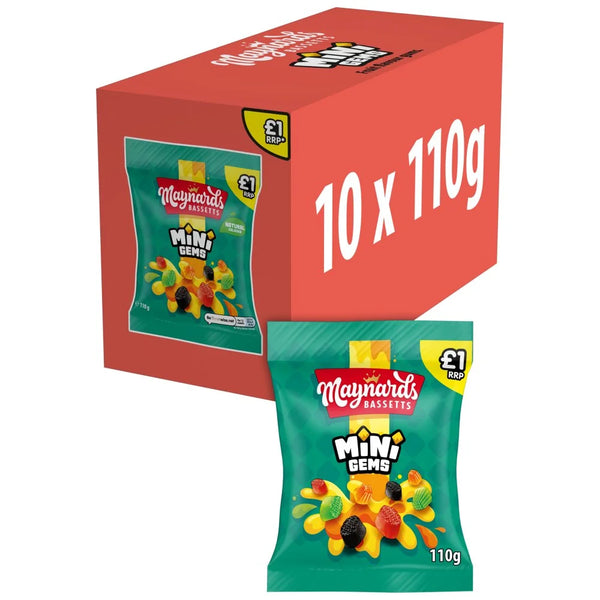 Maynards Bassetts Mini Gems Sweets 110g, front of pack