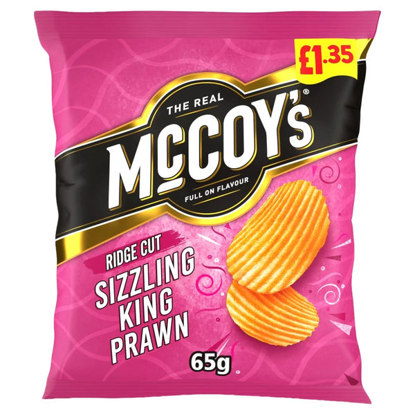 McCoy's Sizzling King Prawn Crisps 65g, front of pack