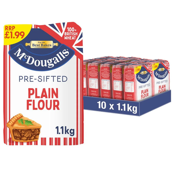 McDougalls Pre-Sifted Plain Flour 1.1kg, front of pack