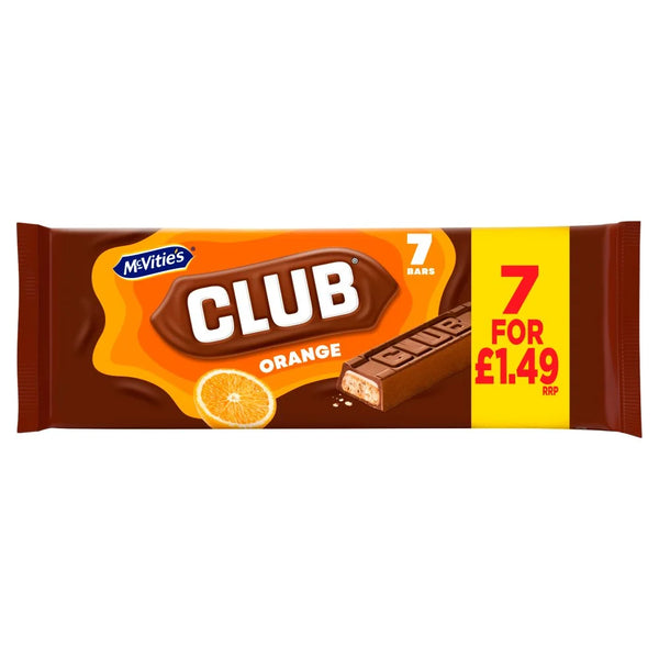 McVitie's Club Orange Biscuit Bars 7 x 22g, front of pack