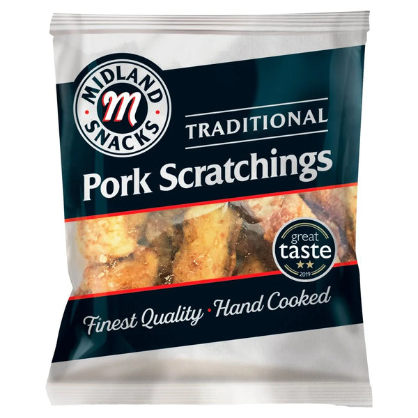 Midland Snacks Traditional Pork Scratchings 40g, front of pack