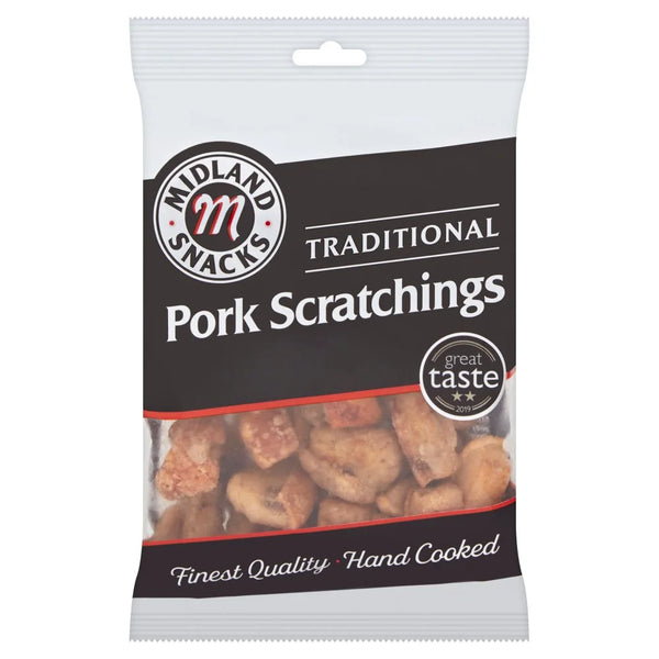 Midland Snacks Traditional Pork Scratchings 70g, front of pack