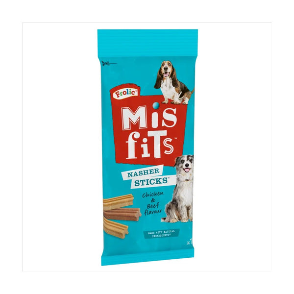 Misfits Nasher Sticks Adult Medium Dog Treats with Chicken and Beef 170g, front of pack