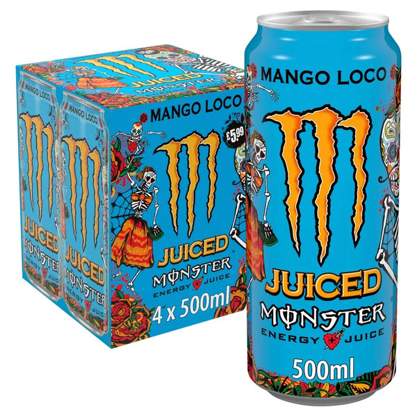 Monster Energy Mango Loco 500ml Cans, front of pack