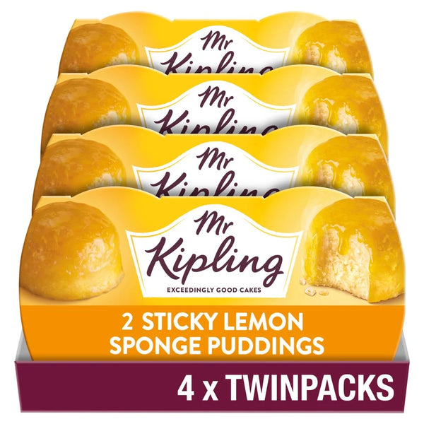 Mr Kipling Sticky Lemon Sponge Pudding Pots 2 x 95g, front of pack