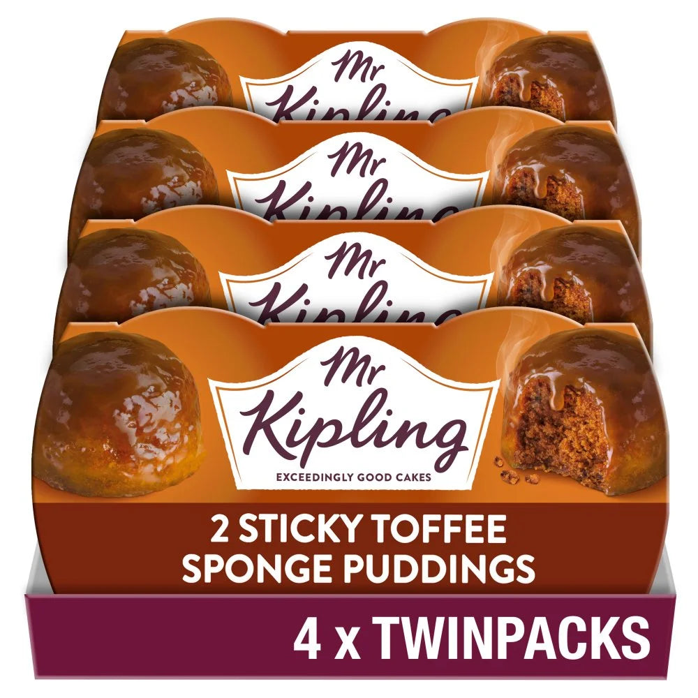 Mr Kipling Sticky Toffee Sponge Pudding Pots 2 x 95g, front of pack