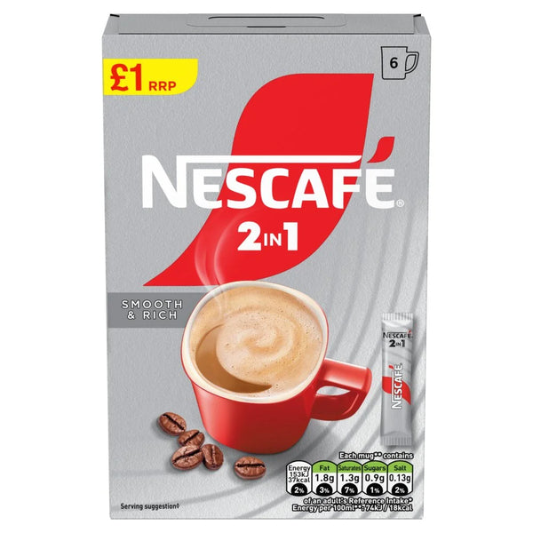 Nescafé 2 in 1 Coffee Sachets 6 x 9g, front of pack