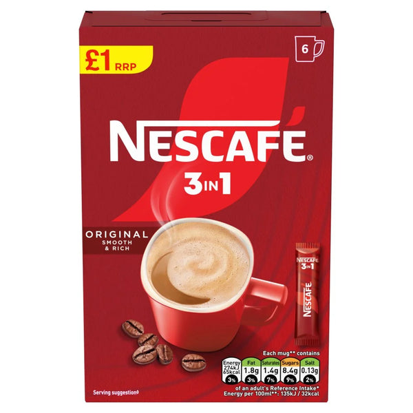 Nescafé 3 in 1 Original Coffee Sachets 6 x 16g, front of pack