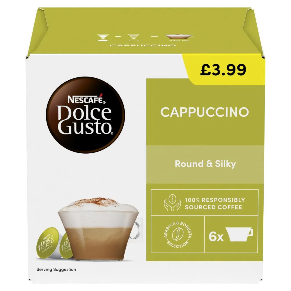 Nescafé Dolce Gusto Cappuccino coffee pods x12, front of pack