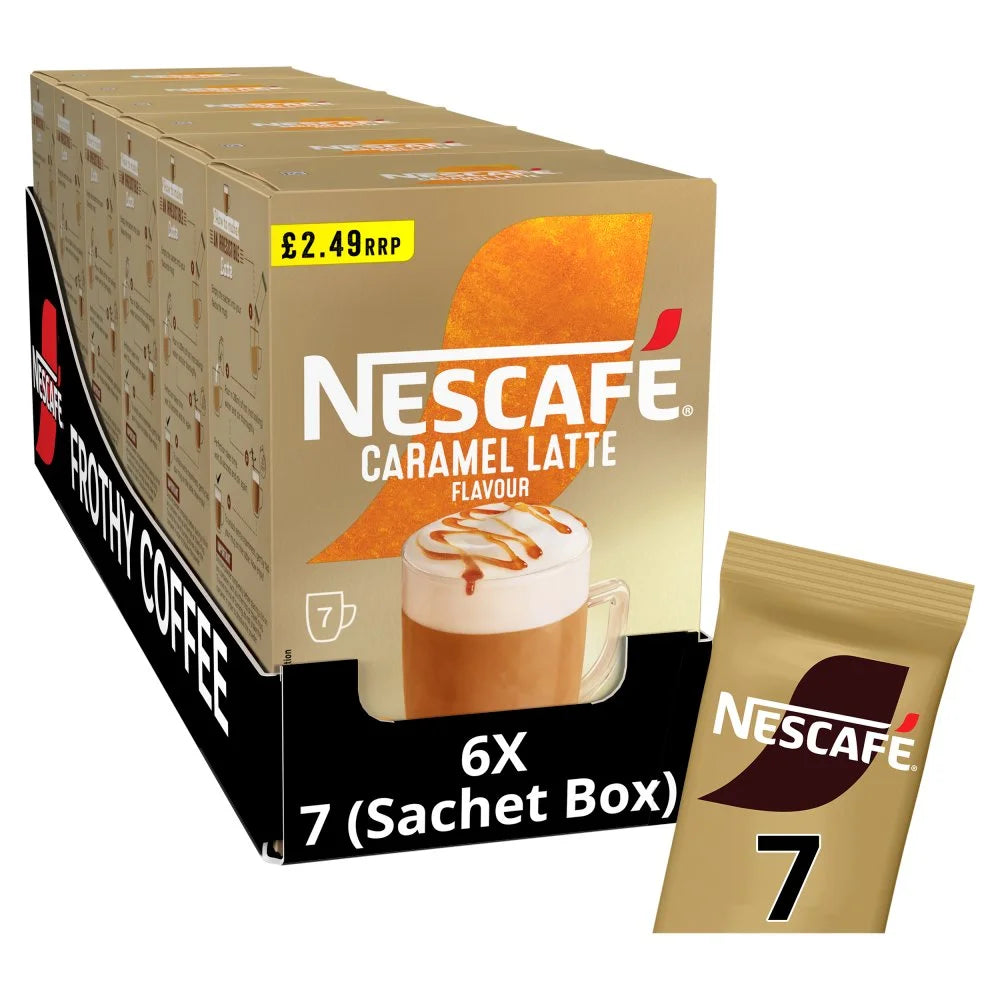 Nescafe Caramel Latte 7 x 17g Sachets, front of pack