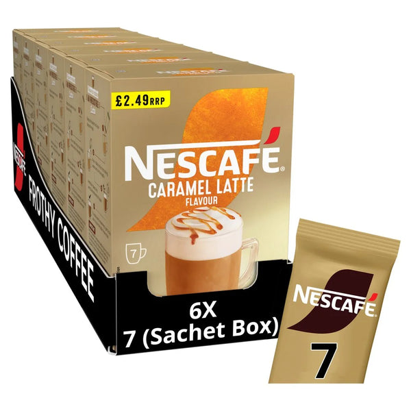 Nescafe Caramel Latte 7 x 17g Sachets, front of pack