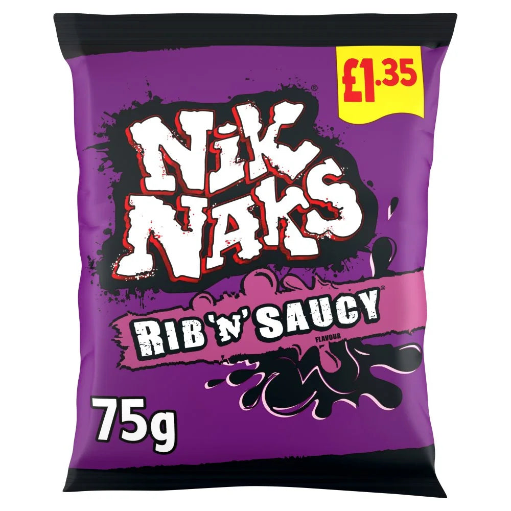 Nik Naks Rib 'N' Saucy Corn Snacks 75g, front of pack