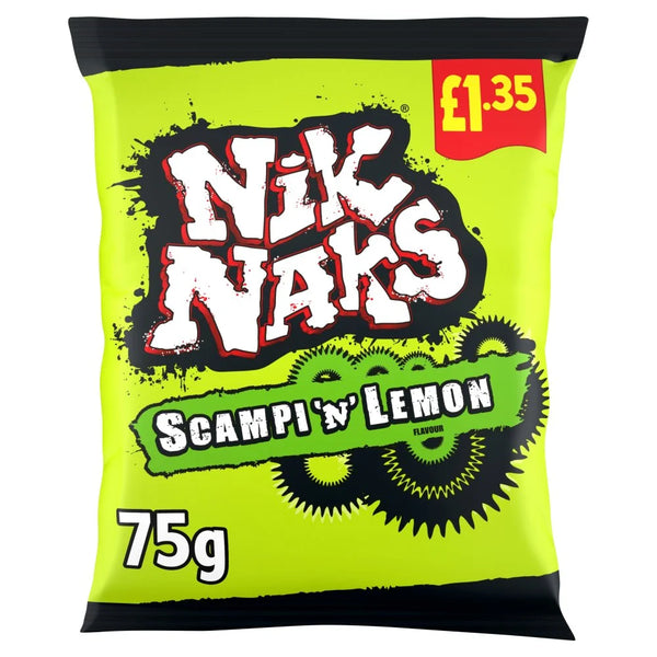 Nik Naks Scampi 'N' Lemon Corn Snacks 75g, front of pack