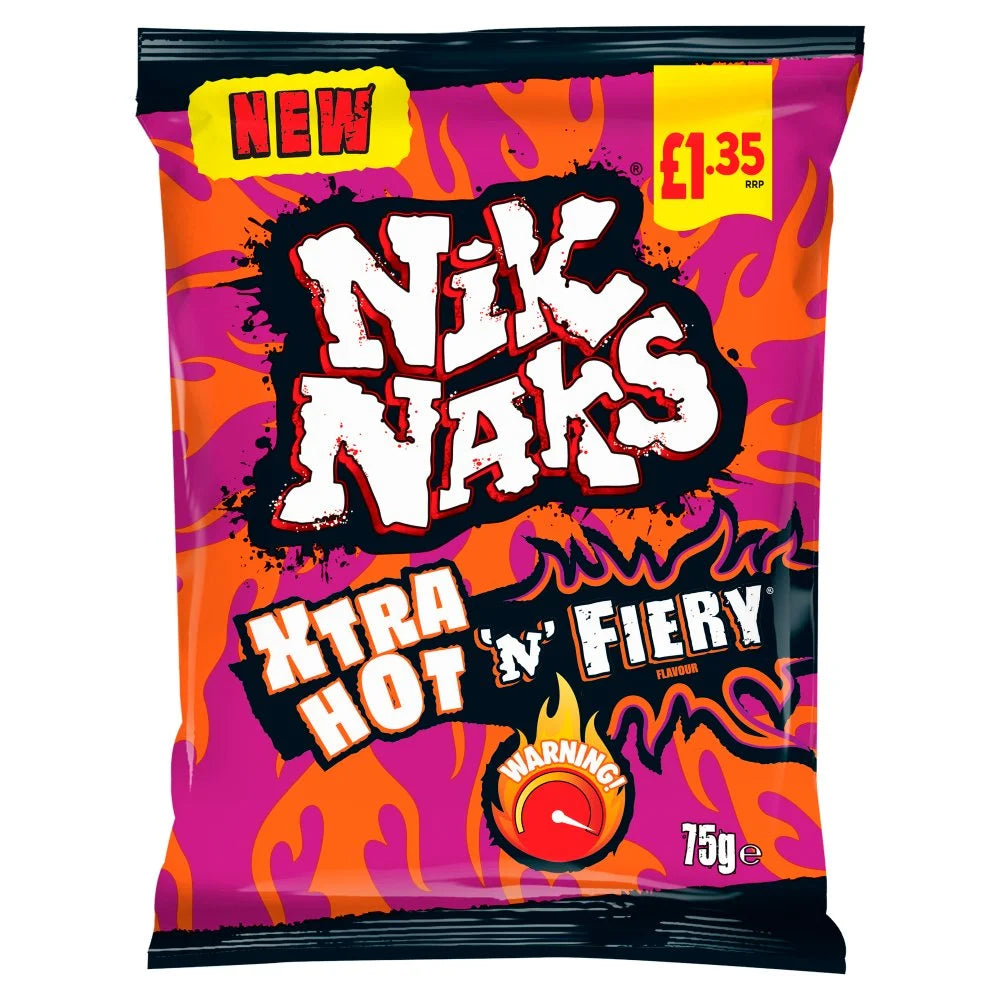 Nik Naks Xtra Hot N Fiery Crisps 75g, front of pack