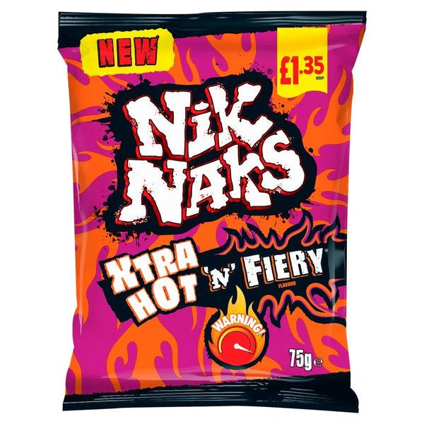 Nik Naks Xtra Hot N Fiery Crisps 75g, front of pack