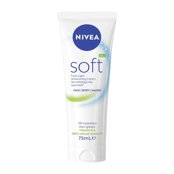 Nivea Soft Moisturiser Face Body and Hands 75ml, front of pack