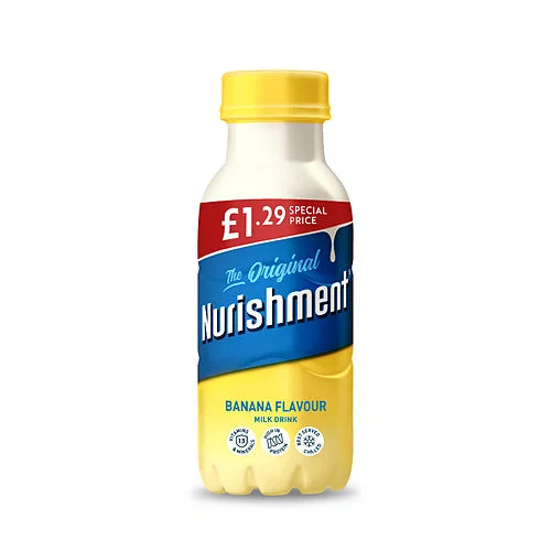 Nurishment Banana drink 330ml bottle, front of pack
