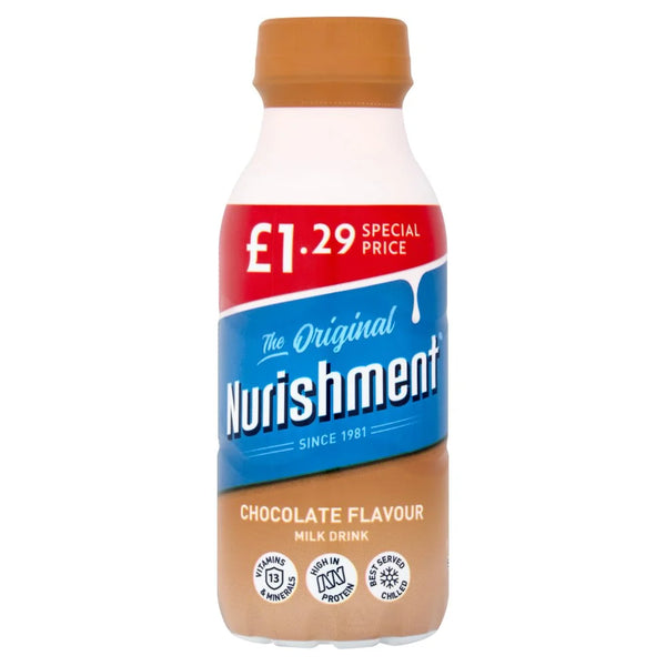 Nurishment Chocolate drink 330ml bottle, front of pack