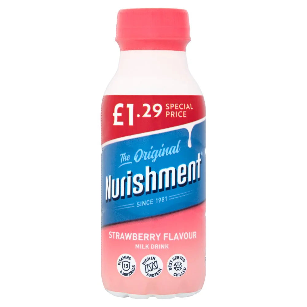 Nurishment The Original Strawberry Flavour Milk Drink 330ml, front of pack