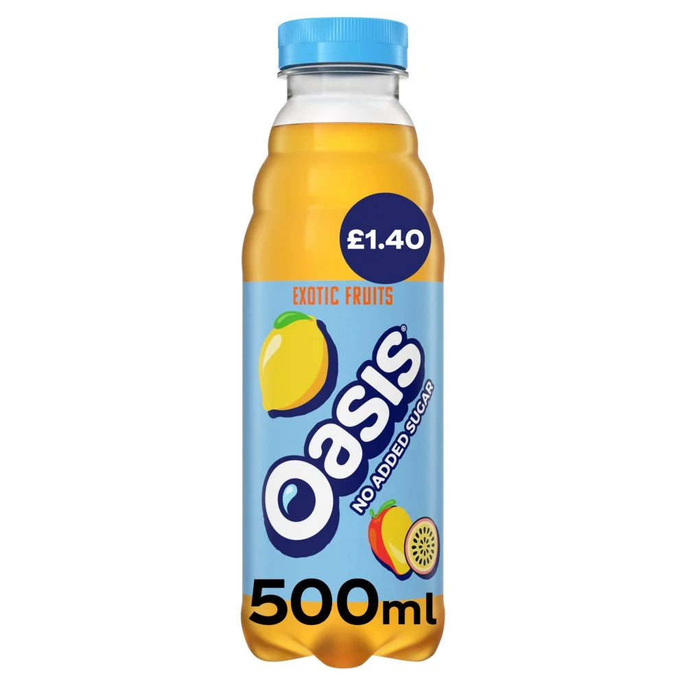 Oasis Exotic Fruits No Added Sugar 500ml, front of pack