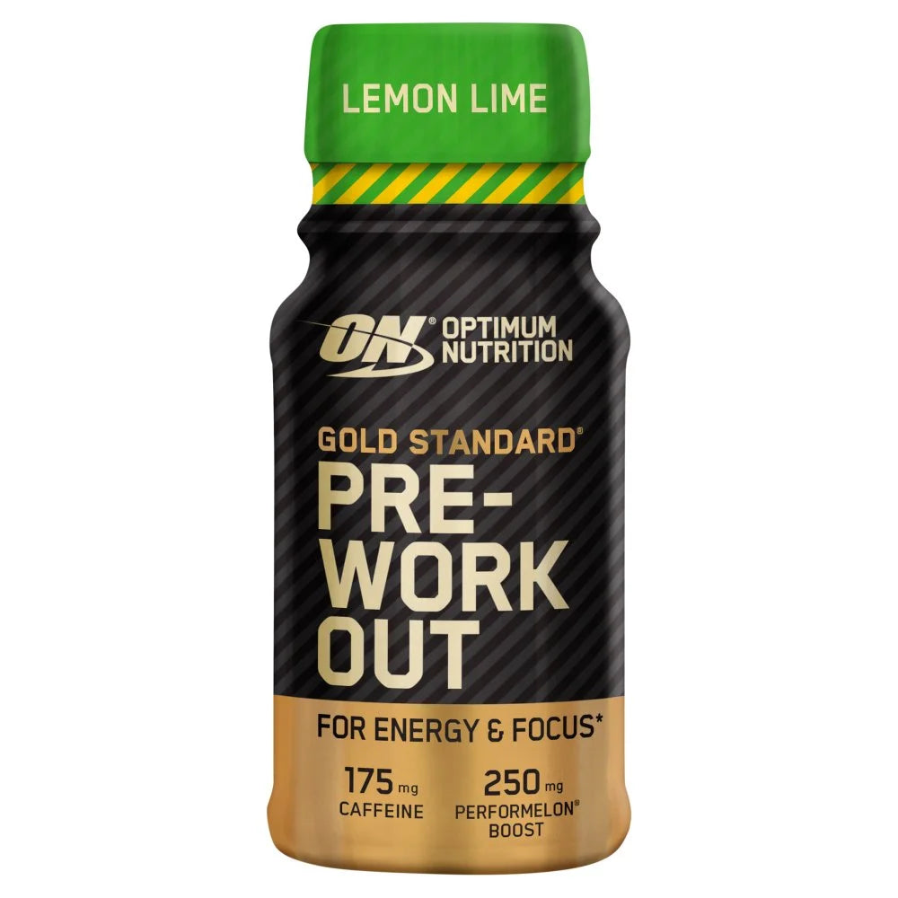 Optimum Nutrition Gold Standard Pre-Workout Shot Lemon Lime 60ml, front of pack
