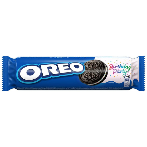 Oreo Birthday Party sandwich biscuits 154g, front of pack