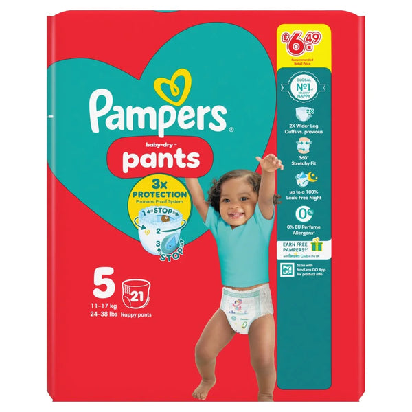 Pampers Baby-Dry Nappy Pants Size 5 Carry Pack, front of pack