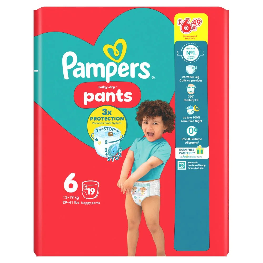 Pampers Baby-Dry Nappy Pants Size 6 Carry Pack, front of pack