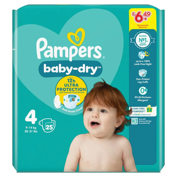 Pampers Baby-Dry Size 4 Nappies 25 Pack, front of pack