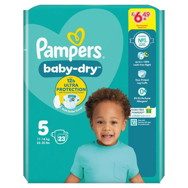 Pampers Baby-Dry Size 5 Nappies 23 Pack, front of pack