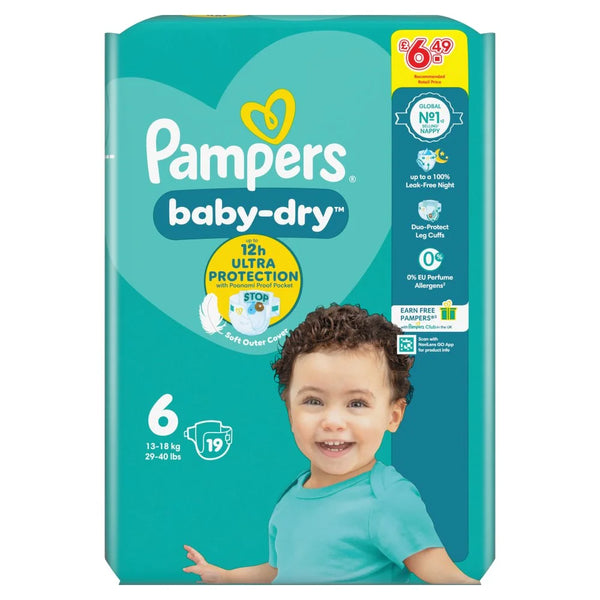 Pampers Baby-Dry Size 6 Nappies 19 Pack, front of pack