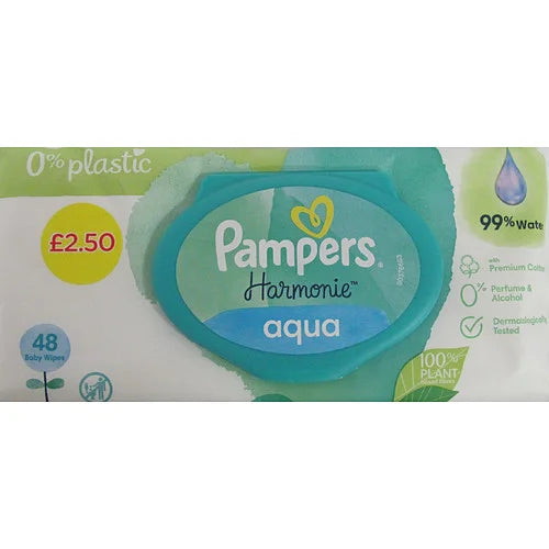 Pampers Harmonie Aqua Baby Wipes 48s, front of pack